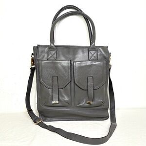 KRISTEN BELL for Erica Anenberg Large Gray Leather Tote Messenger Bag Purse